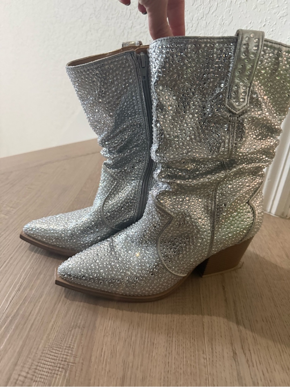 Crown Vintage Silver Rhinestone Western Booties